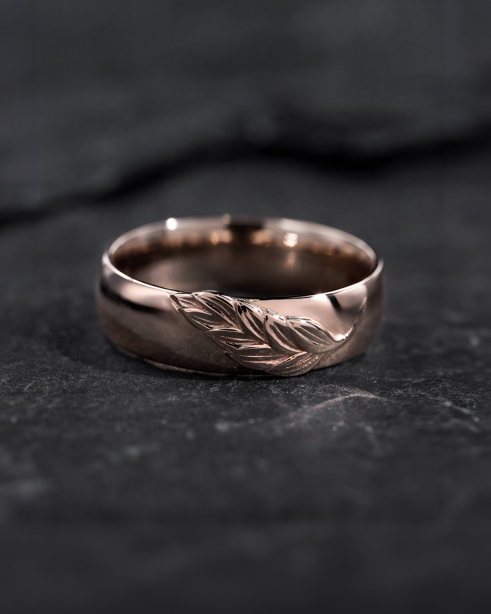 Nature Wedding Ring For Men, Gold Leaf Wedding Band, High Polish