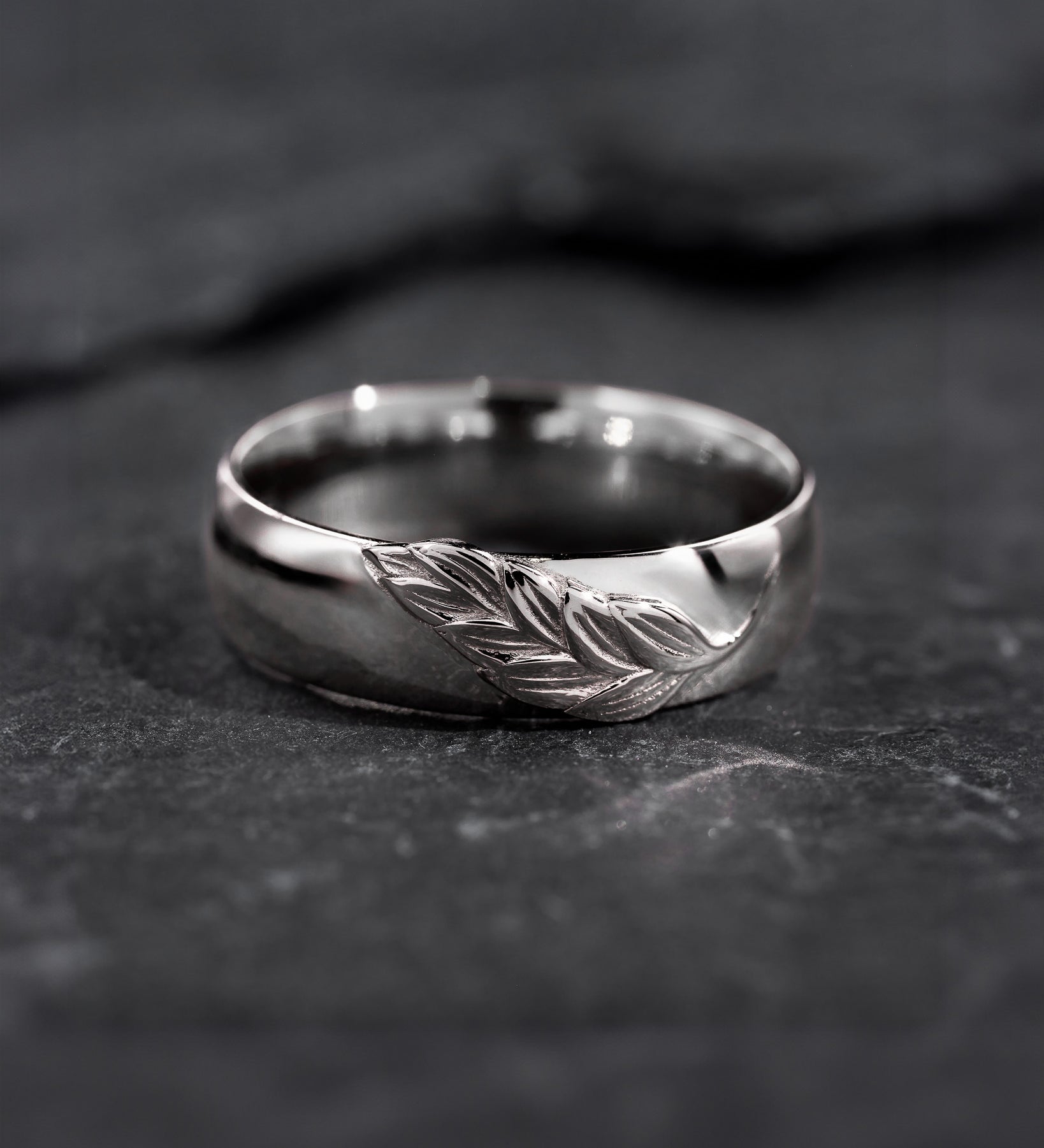 Nature Wedding Ring For Men, Gold Leaf Wedding Band, High Polish