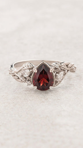 Garnet and diamonds engagement ring, gold branch proposal ring / Patricia - Eden Garden Jewelry™