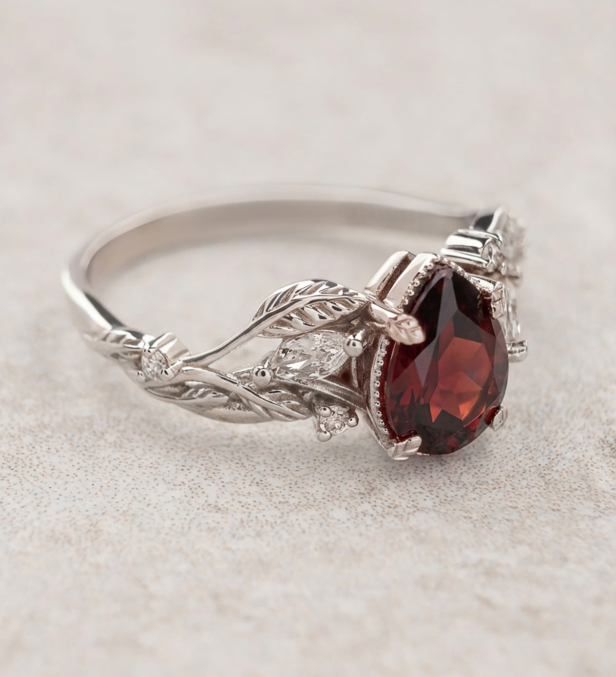 Garnet and diamonds engagement ring, gold branch proposal ring / Patricia - Eden Garden Jewelry™