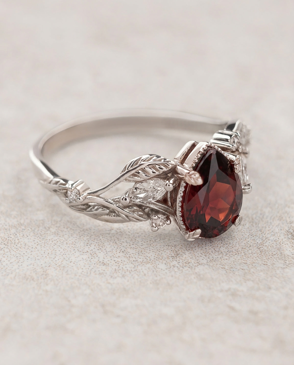 Garnet and diamonds engagement ring, gold branch proposal ring / Patricia - Eden Garden Jewelry™