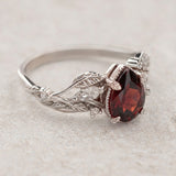 Red Garnet Bridal Set with Accent Diamonds in Leafy Design / Patricia