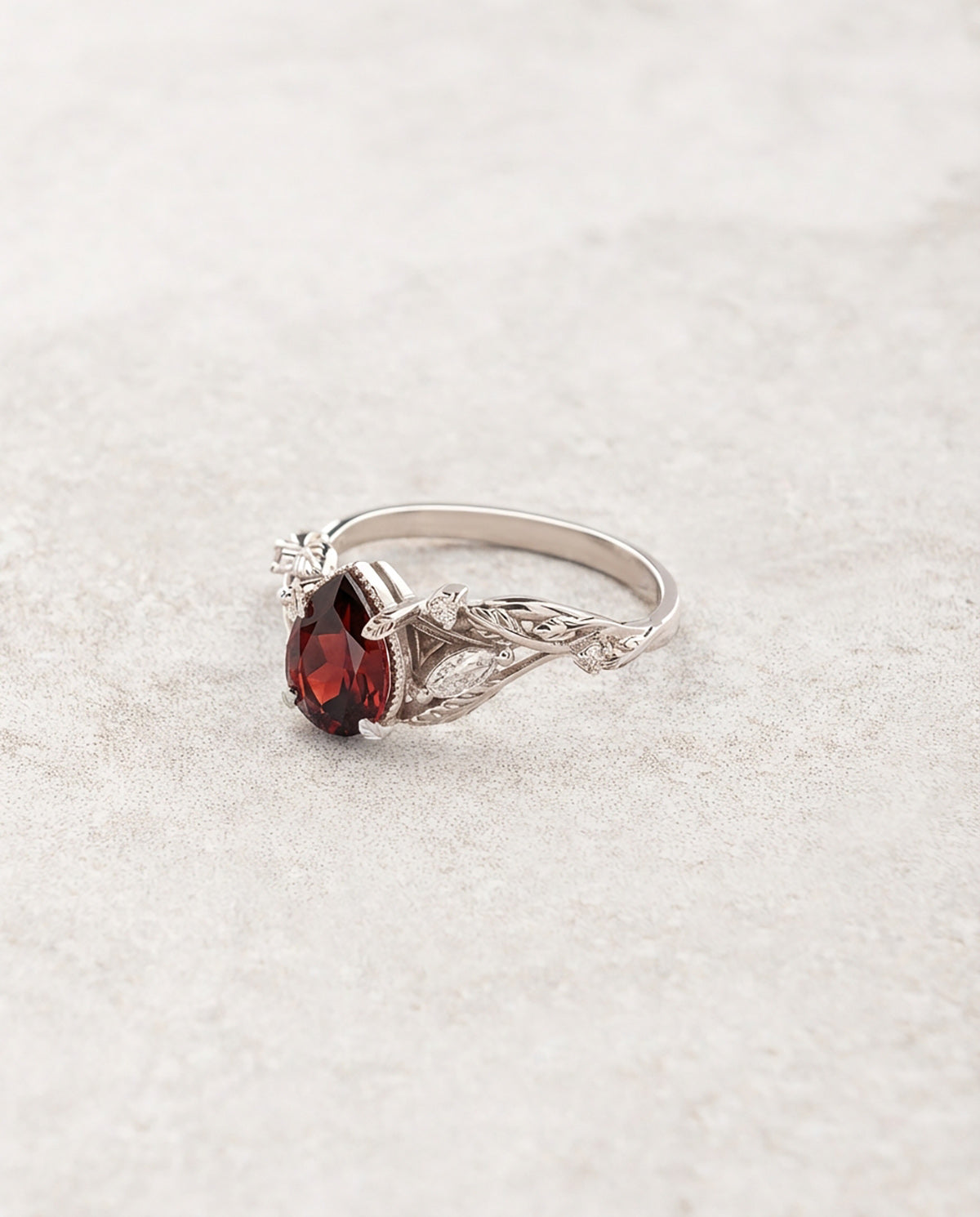 Garnet and diamonds engagement ring, gold branch proposal ring / Patricia - Eden Garden Jewelry™