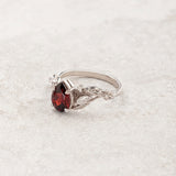 Red Garnet Bridal Set with Accent Diamonds in Leafy Design / Patricia