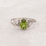 Natural peridot engagement ring, gold vines and leaves ring with accent diamonds  / Patricia - Eden Garden Jewelry™