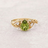 Natural peridot engagement ring, gold vines and leaves ring with accent diamonds  / Patricia - Eden Garden Jewelry™