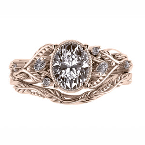 Patricia asymmetric | custom bridal ring set for oval cut gemstone 8x6 mm - Eden Garden Jewelry™