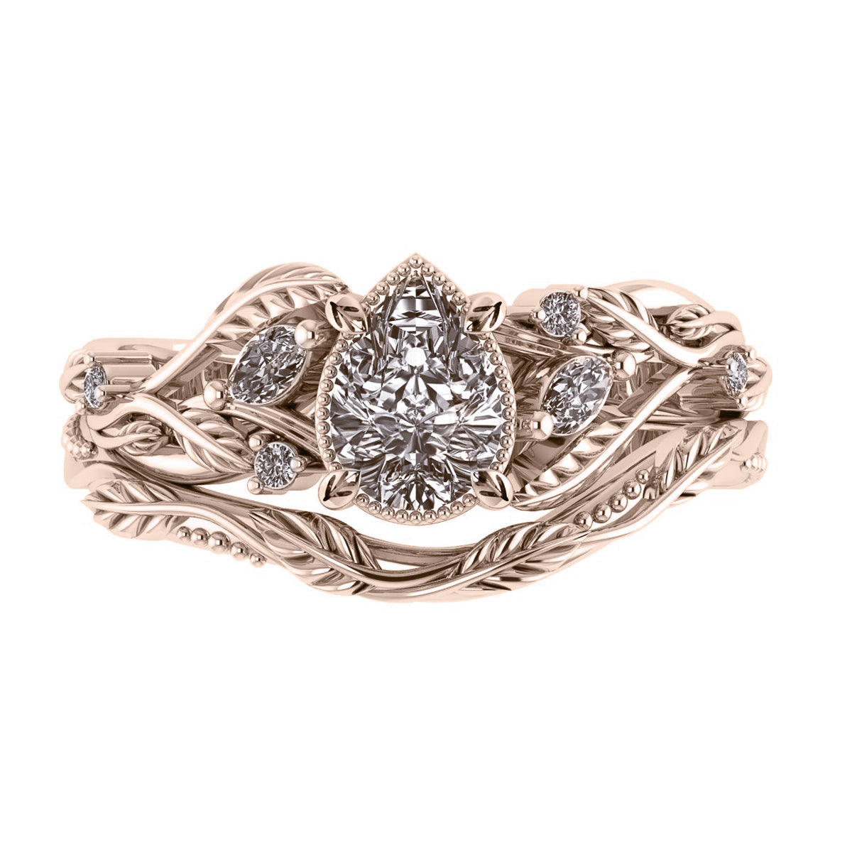 Patricia asymmetric | custom bridal ring set for pear cut gemstone 7x5 mm - Eden Garden Jewelry™