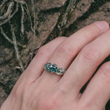 Custom order: Japanese Maple engagement ring with teal sapphire and emeralds - Eden Garden Jewelry™
