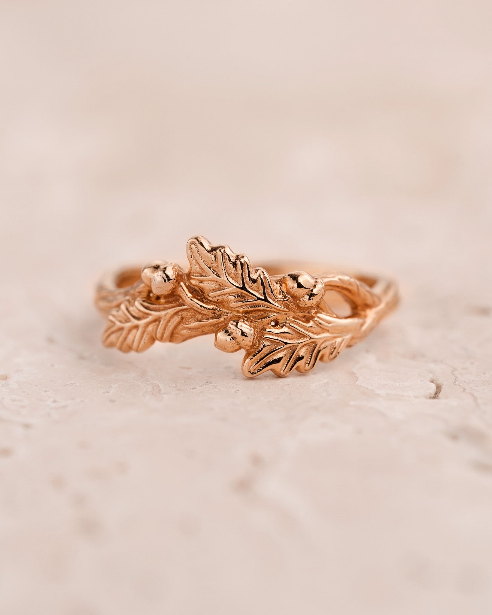 Nature Wedding Band for Woman Oak Leaves Ring 14K Yellow Gold