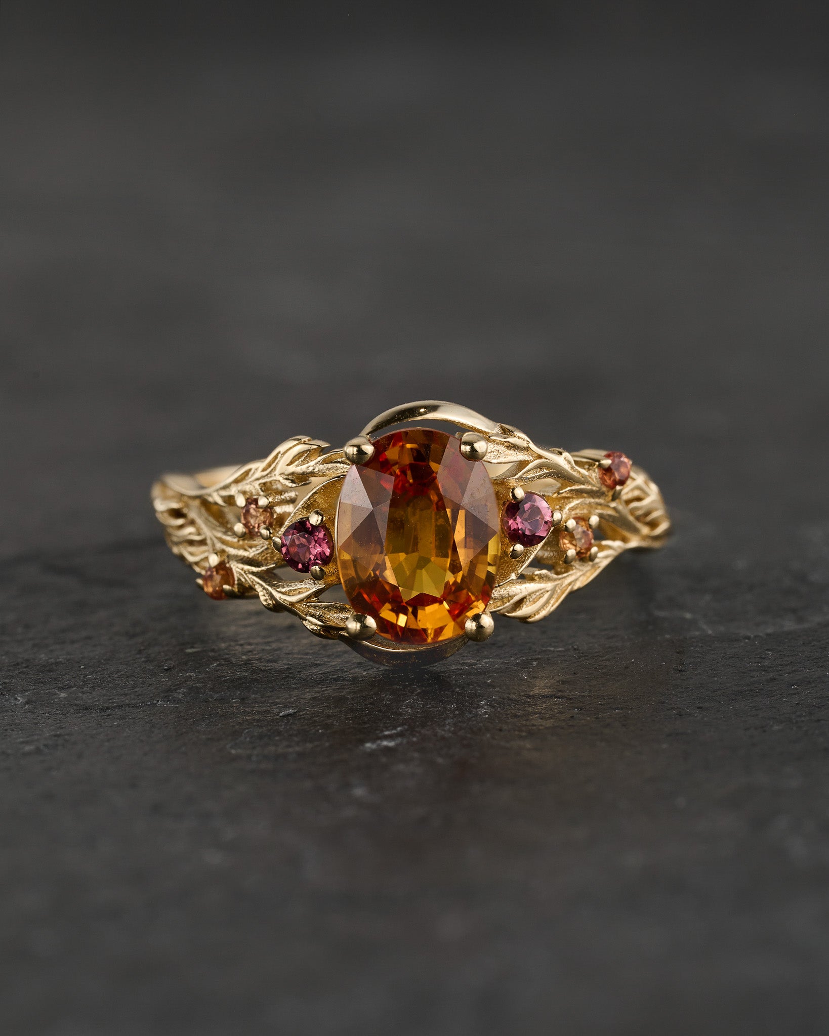 Vibrant summery sapphire engagement ring / Japanese Maple - Eden Garden Jewelry™