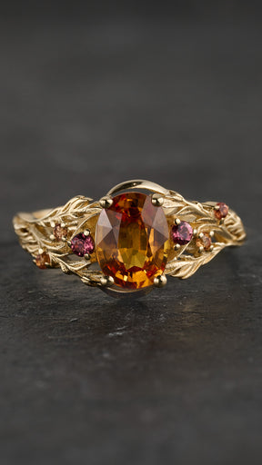 Vibrant summery sapphire engagement ring / Japanese Maple - Eden Garden Jewelry™