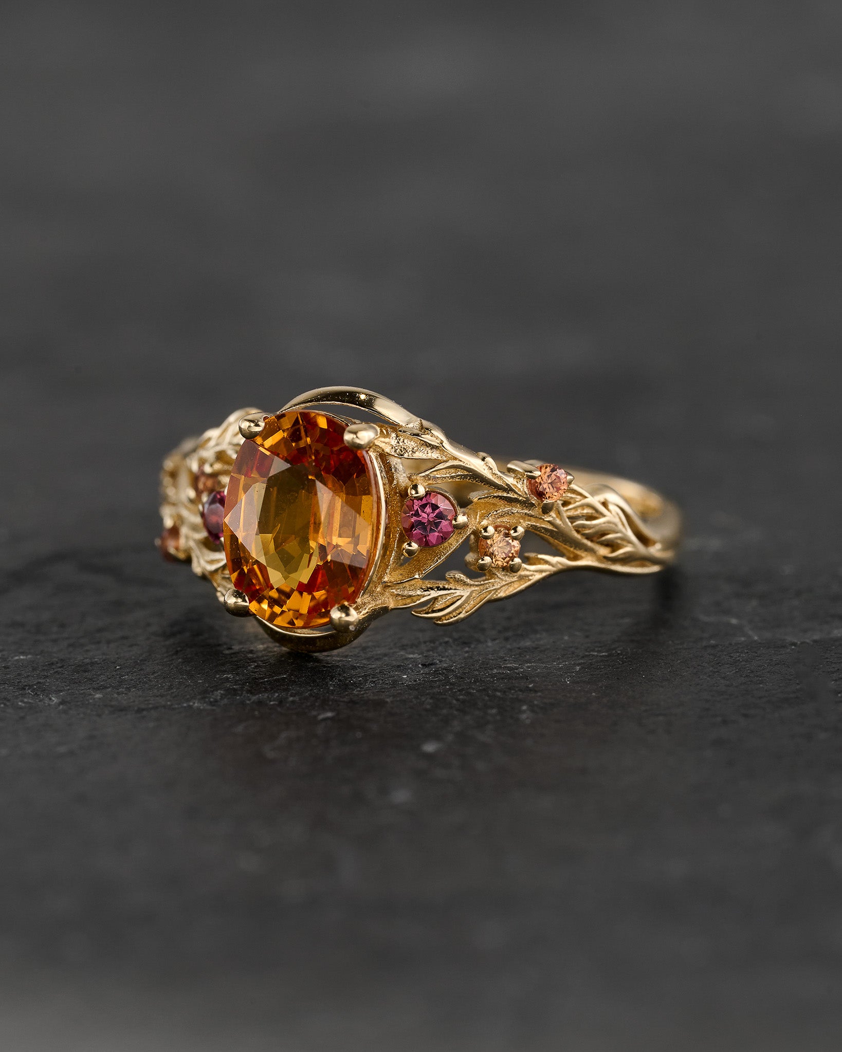Vibrant summery sapphire engagement ring / Japanese Maple - Eden Garden Jewelry™