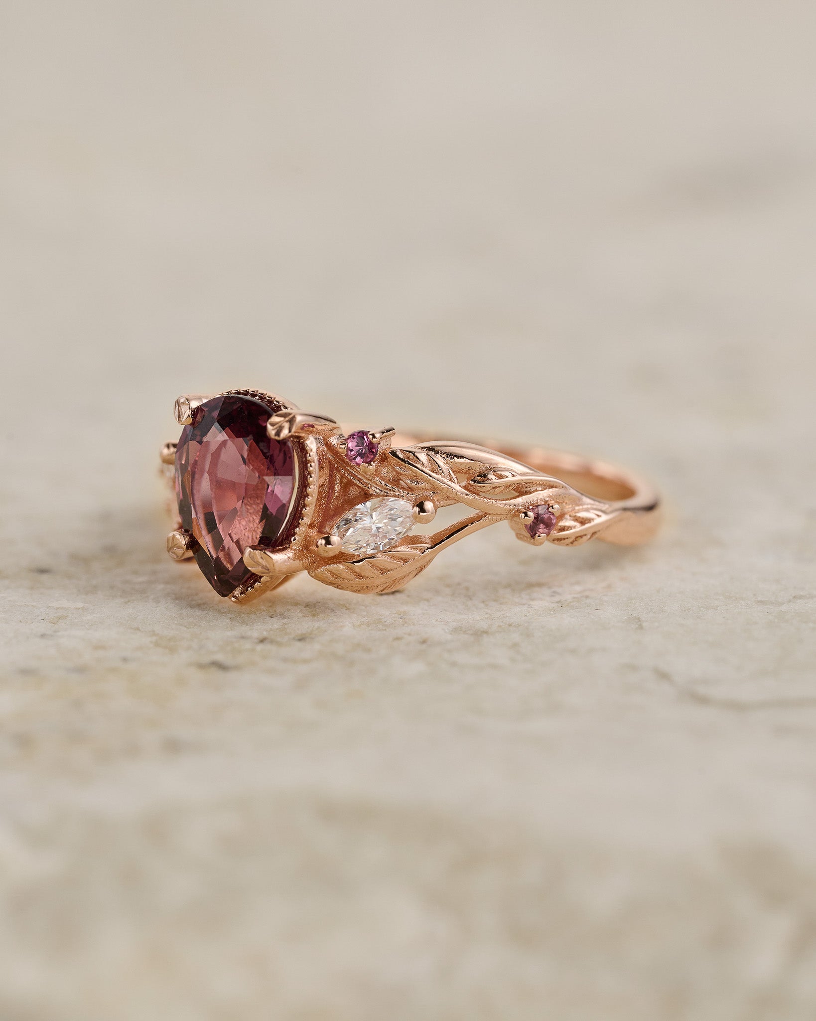 READY TO SHIP: Patricia ring in 14K rose gold, pinkish brown sapphire, pear cut 8x6 mm, accent diamonds & pink sapphires, AVAILABLE RING SIZES: 5.5 - 8.5 US - Eden Garden Jewelry™