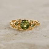 READY TO SHIP: Patricia ring in 14K yellow gold, green sapphire, round cut 6.5mm, accent sapphires & peridots, AVAILABLE RING SIZES: 5.5 - 8.5 US - Eden Garden Jewelry™