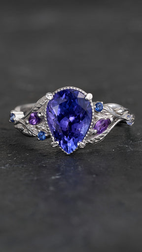 Exceptional tanzanite engagement ring with side sapphires and amethysts / Patricia - Eden Garden Jewelry™