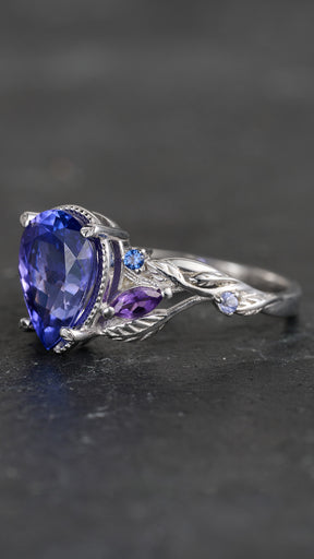Exceptional tanzanite engagement ring with side sapphires and amethysts / Patricia - Eden Garden Jewelry™