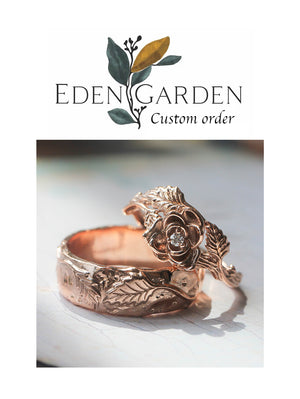 Custom request: Nature wedding bands set with lab grown diamond - Eden Garden Jewelry™