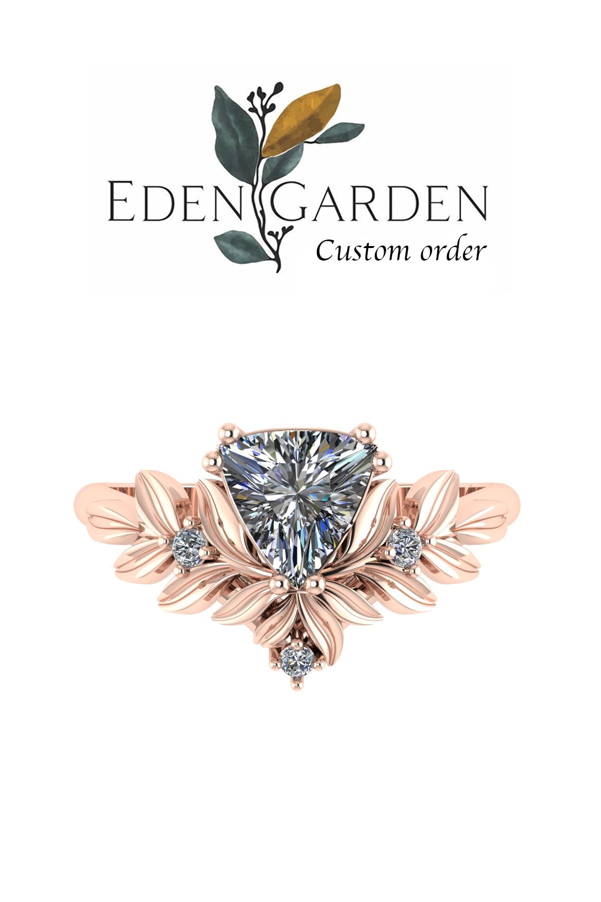 Customised Salvia ring with lab sapphire, trillion cut 7 mm - Eden Garden Jewelry™