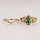 Bridal Set with Marquise Fancy Vivid Green Diamond (Lab-Grown) in Nature Style / Ikar - Eden Garden Jewelry™
