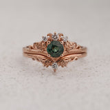 Bridal Set with Round (Natural) Teal Sapphire and Diamonds / Ariadne