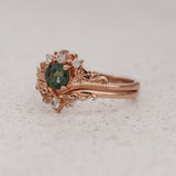 READY TO SHIP: Ariadne set in 14K rose gold, natural teal sapphire round cut 5 mm, diamonds, RING SIZE 5.5 - 8.5 US US