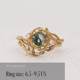 READY TO SHIP: Bridal set Undina beautifully crafted in 14K or 18K yellow gold with moss agate and lab-grown diamonds, AVAILABLE RING SIZES: 6.5 - 9.5 US