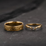 Couple Wedding Band Set with Leaf Design / Wisteria - Eden Garden Jewelry™