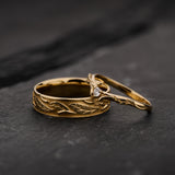 Couple Wedding Band Set with Leaf Design / Wisteria - Eden Garden Jewelry™