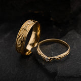 Couple Wedding Band Set with Leaf Design / Wisteria - Eden Garden Jewelry™