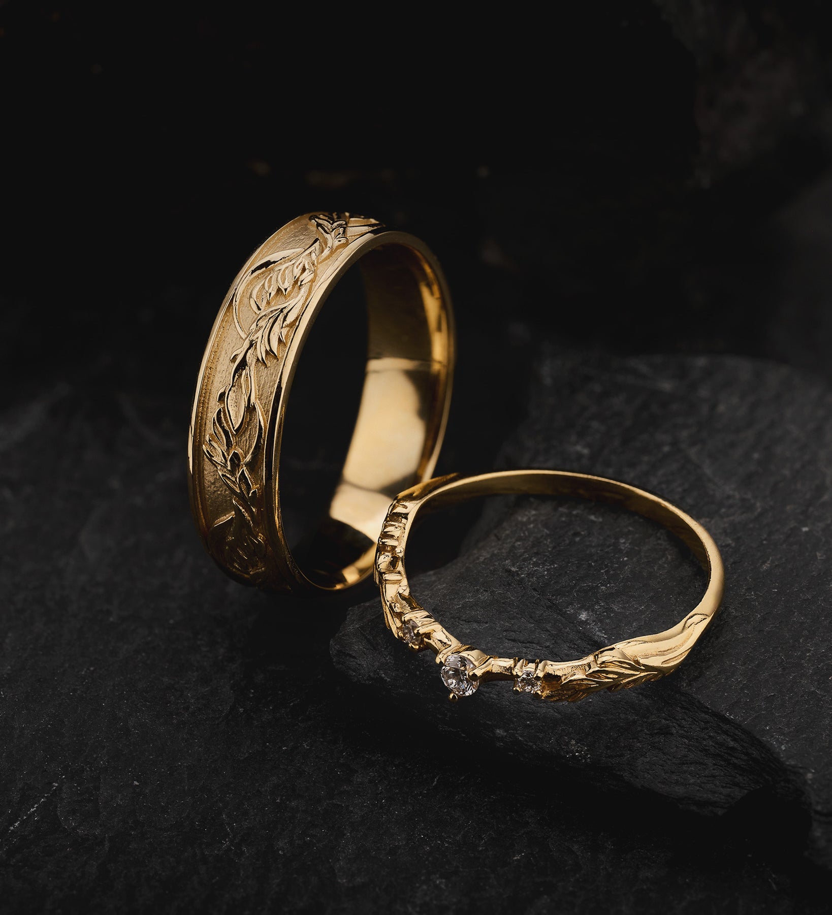 Woodland-Inspired Couple Wedding Band Set / Japanese Maple - Eden Garden Jewelry™
