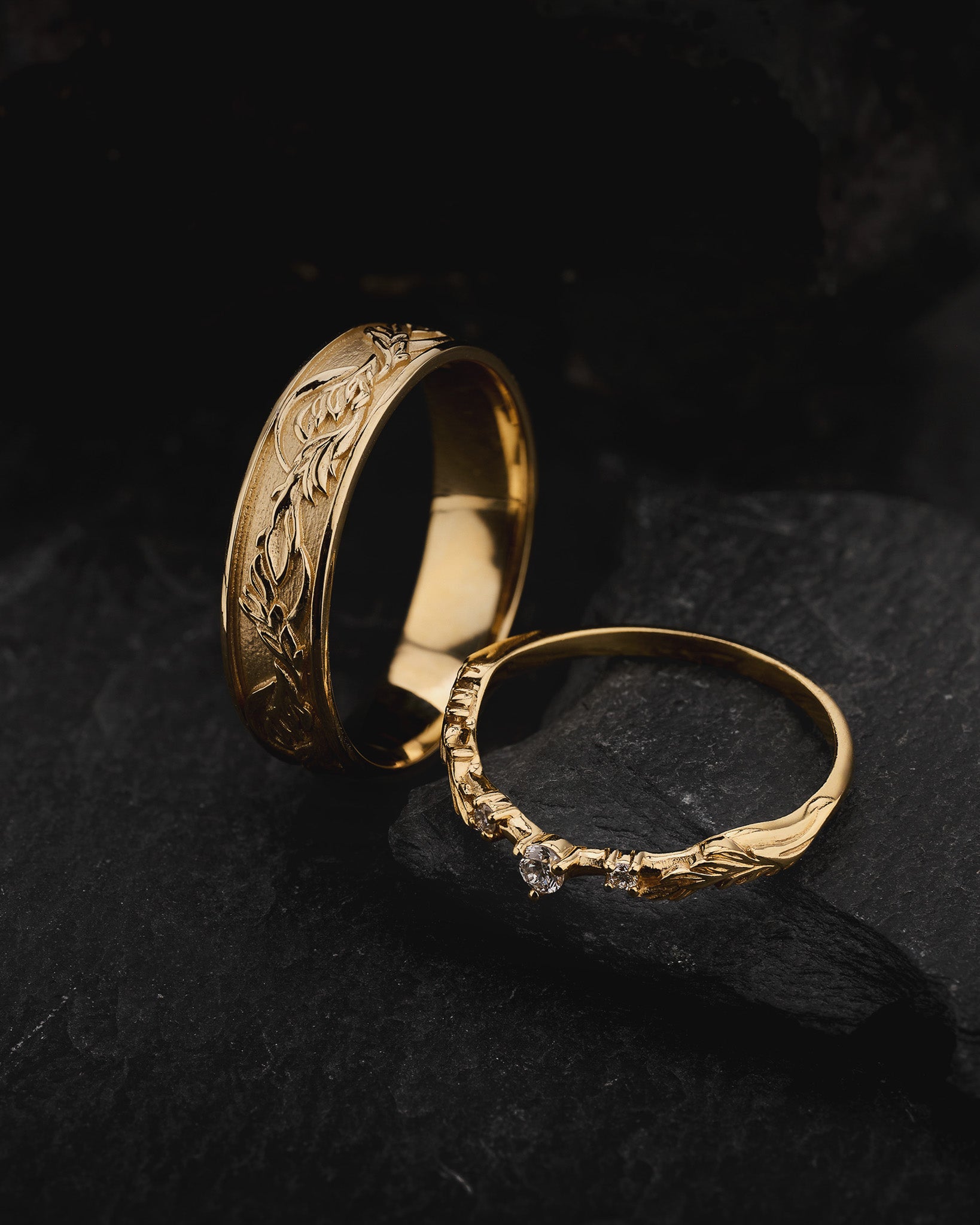 Woodland-Inspired Couple Wedding Band Set / Japanese Maple - Eden Garden Jewelry™
