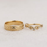 Couple Wedding Band Set with Forest Motif / Arius - Eden Garden Jewelry™