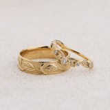 Couple Wedding Band Set with Forest Motif / Arius - Eden Garden Jewelry™