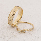 Couple Wedding Band Set with Forest Motif / Arius - Eden Garden Jewelry™