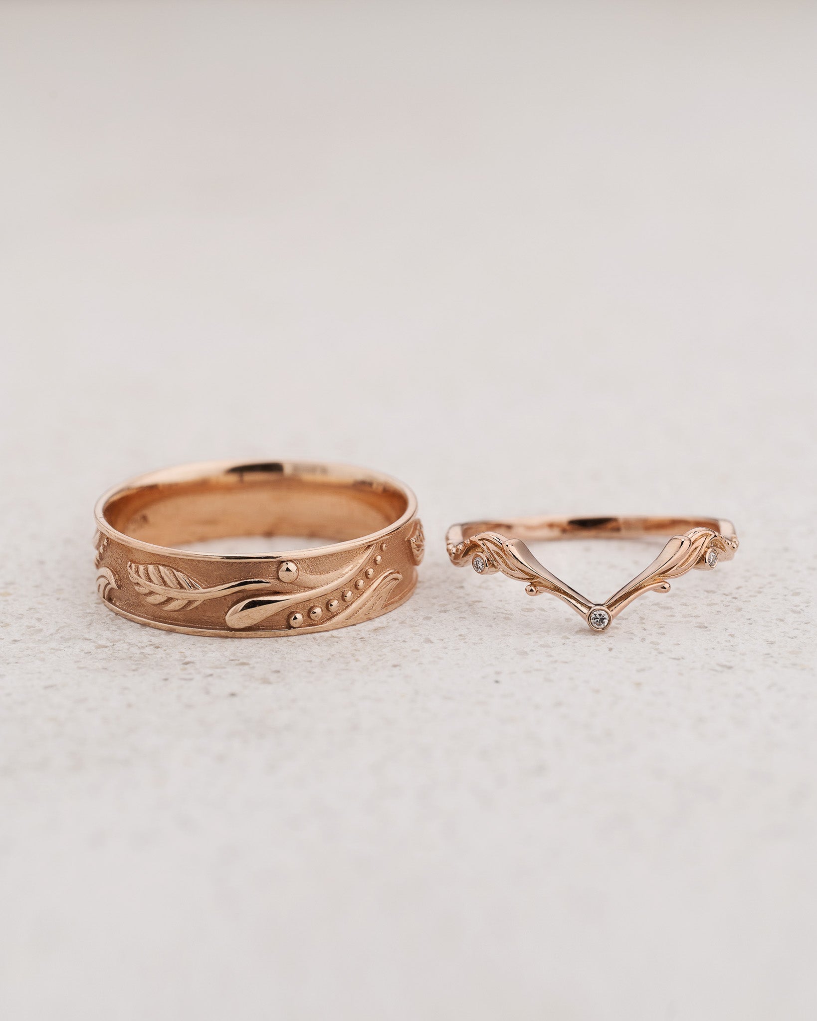 Couple Wedding Band Set in Art Nouveau Style / Callisto - Eden Garden Jewelry™