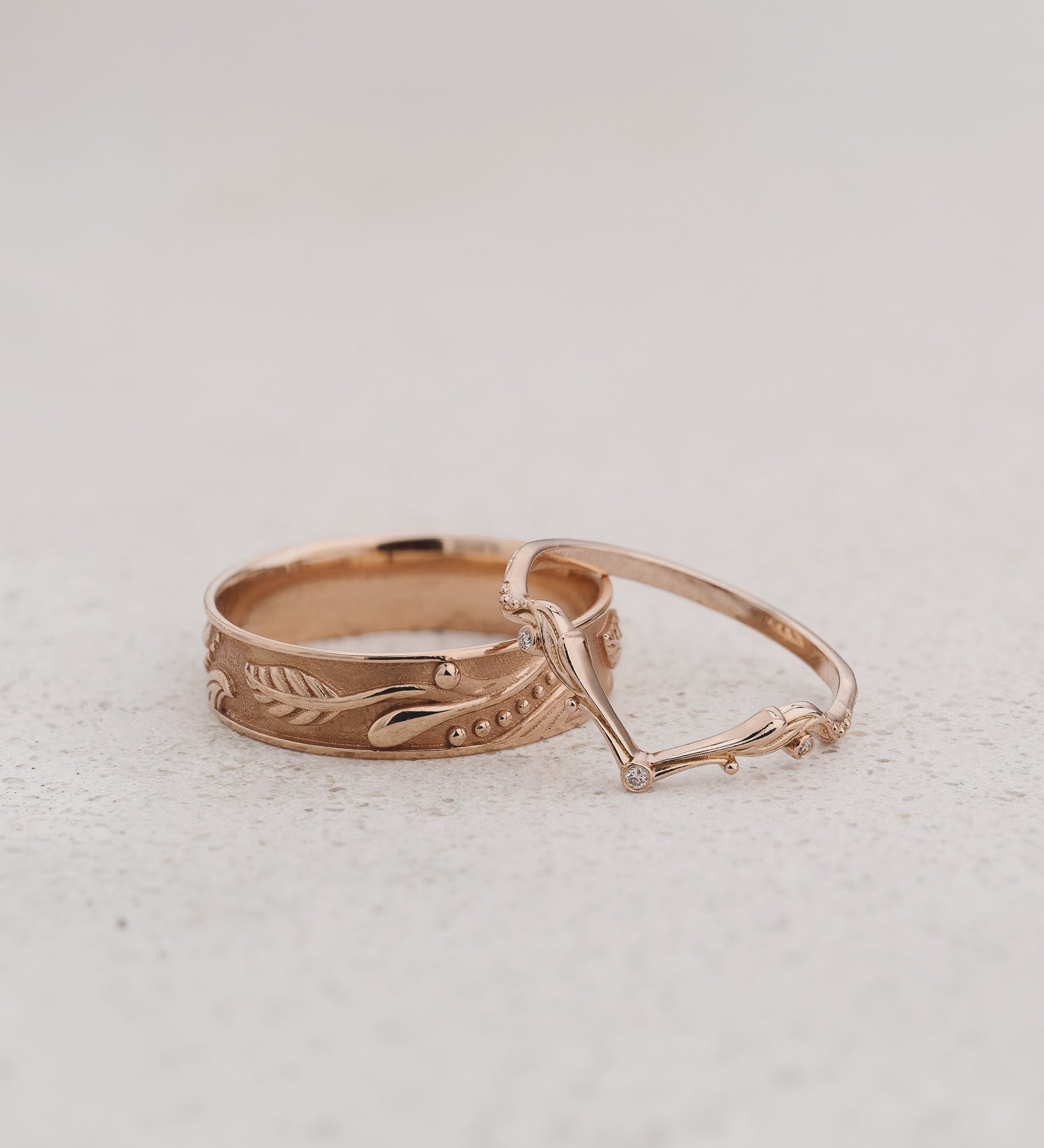 Couple Wedding Band Set in Art Nouveau Style / Callisto - Eden Garden Jewelry™