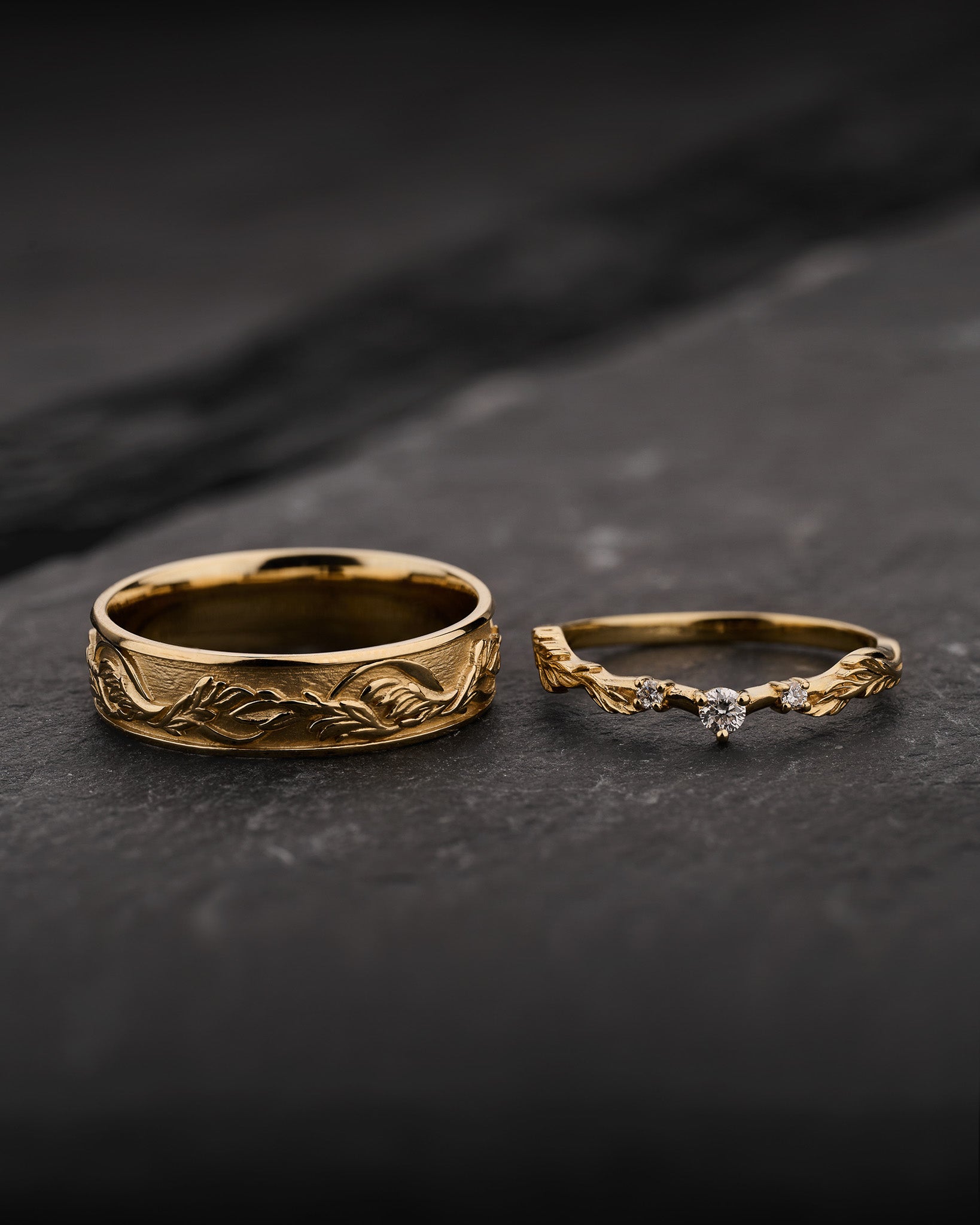 Woodland-Inspired Couple Wedding Band Set / Japanese Maple - Eden Garden Jewelry™