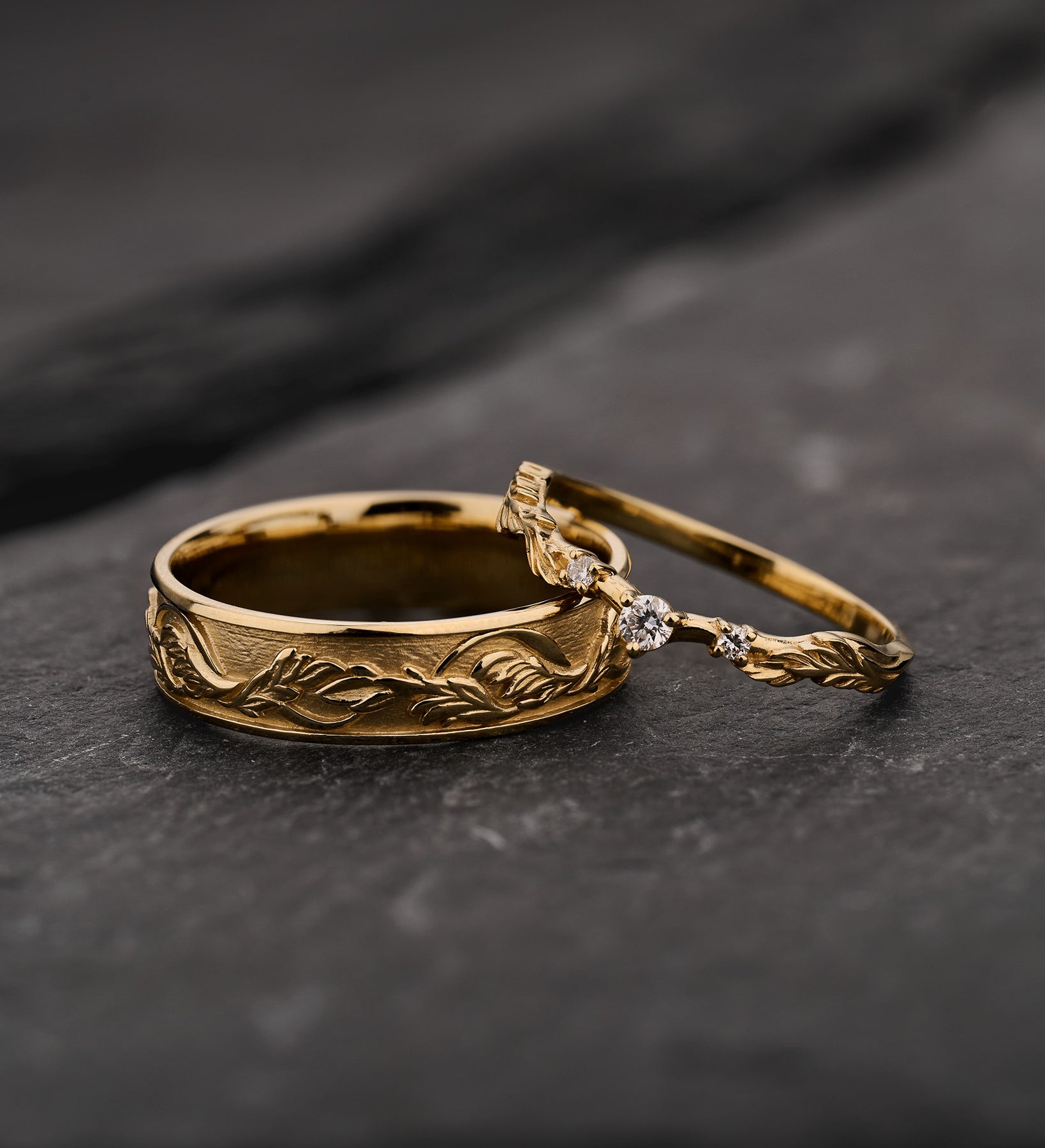 Woodland-Inspired Couple Wedding Band Set / Japanese Maple - Eden Garden Jewelry™