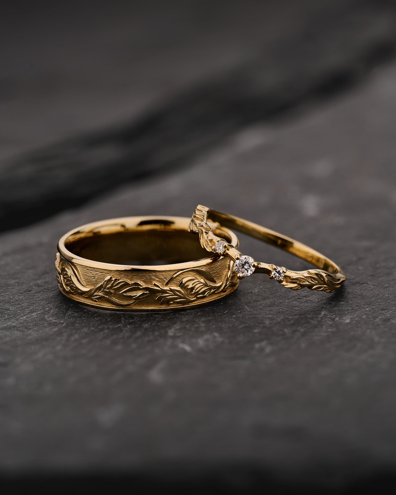 Woodland-Inspired Couple Wedding Band Set / Japanese Maple - Eden Garden Jewelry™