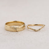 Wedding rings set for couples: sanblast finish band with branch for him, simple curved twig ring for her (Copy) - Eden Garden Jewelry™