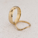 Wedding rings set for couples: sanblast finish band with branch for him, simple curved twig ring for her (Copy) - Eden Garden Jewelry™