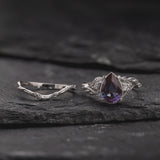 READY TO SHIP: Patricia bridal ring set with big alexandrite, 14K white gold, AVAILABLE RING SIZES: 5.5 - 8.5 US