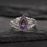 READY TO SHIP: Patricia bridal ring set with big alexandrite, 14K white gold, AVAILABLE RING SIZES: 5.5 - 8.5 US