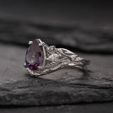 READY TO SHIP: Patricia bridal ring set with big alexandrite, 14K white gold, AVAILABLE RING SIZES: 5.5 - 8.5 US