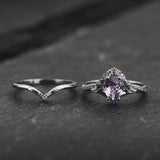 Bridal Set with Pear-Cut Lavender Sapphire and Nature Motif / Amelia - Eden Garden Jewelry™