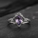 Engagement Ring with Pear-Cut Lavender Sapphire and Nature Motif / Amelia - Eden Garden Jewelry™