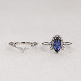 Bridal Set with Marquise Blue Sapphire (Lab-Grown) in Flower Style / Iris - Eden Garden Jewelry™