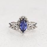 Bridal Set with Marquise Blue Sapphire (Lab-Grown) in Flower Style / Iris - Eden Garden Jewelry™