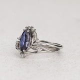 Bridal Set with Marquise Blue Sapphire (Lab-Grown) in Flower Style / Iris - Eden Garden Jewelry™